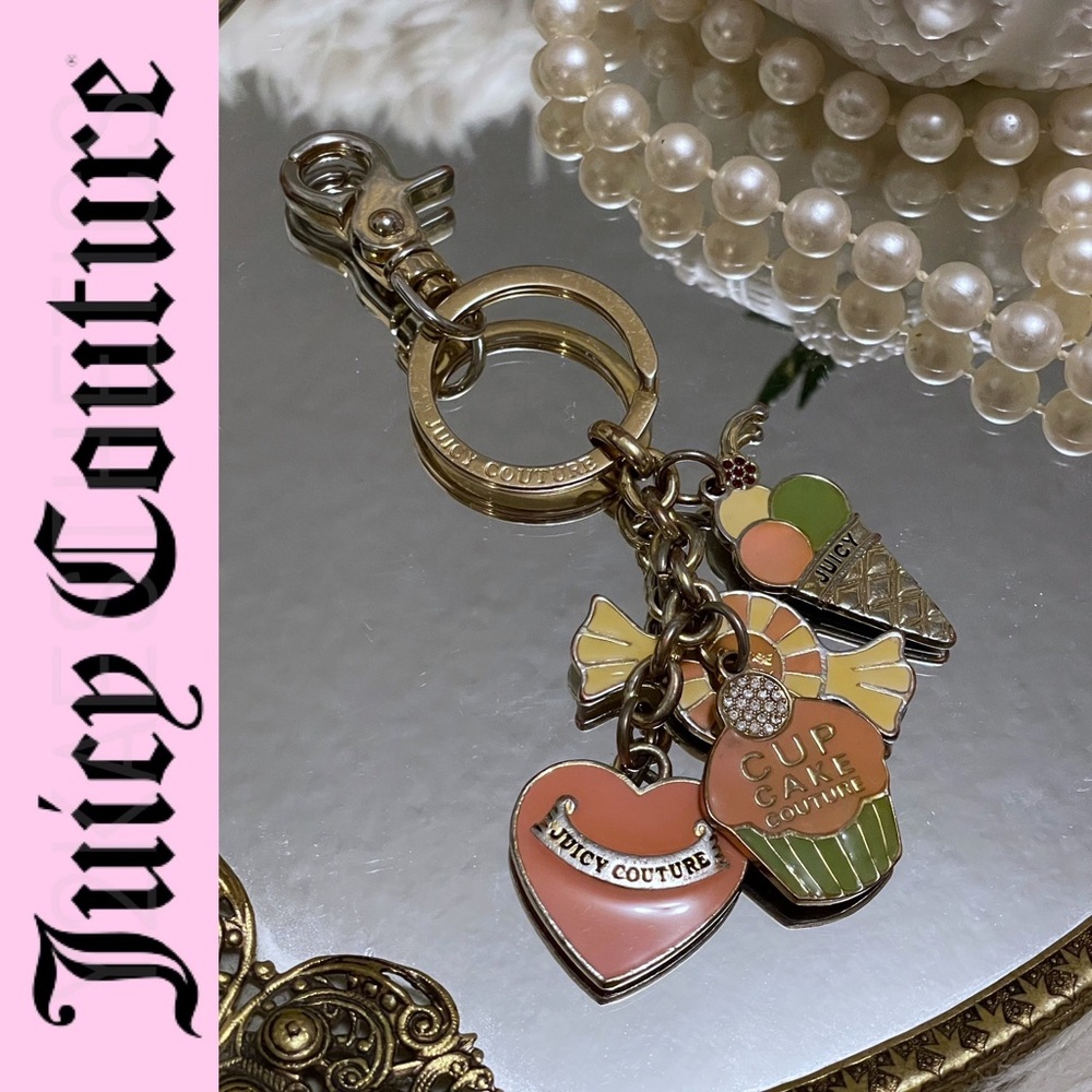 Juicy Couture keychain with ice cream cone, candy, cupcake & heart charms, Y2K